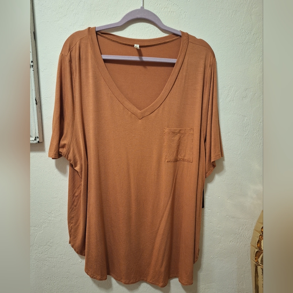 Women's Light Brown V-Neck Top  NWT 3X
